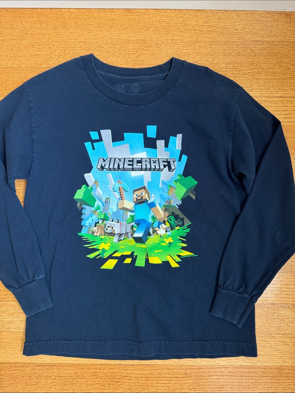 Kids Navy Minecraft Ling Sleeve Graphic Tee